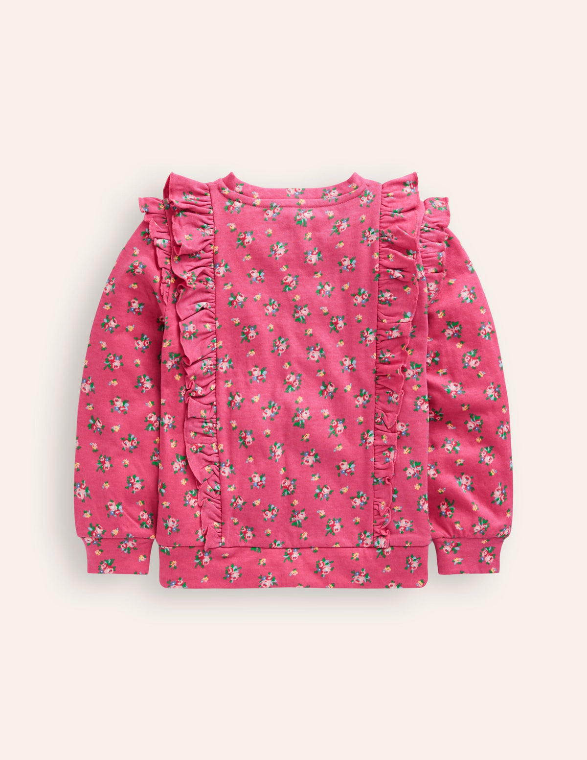 Frill Printed Sweatshirt-Rose Petal Pink Floral Bouquet - Image 2