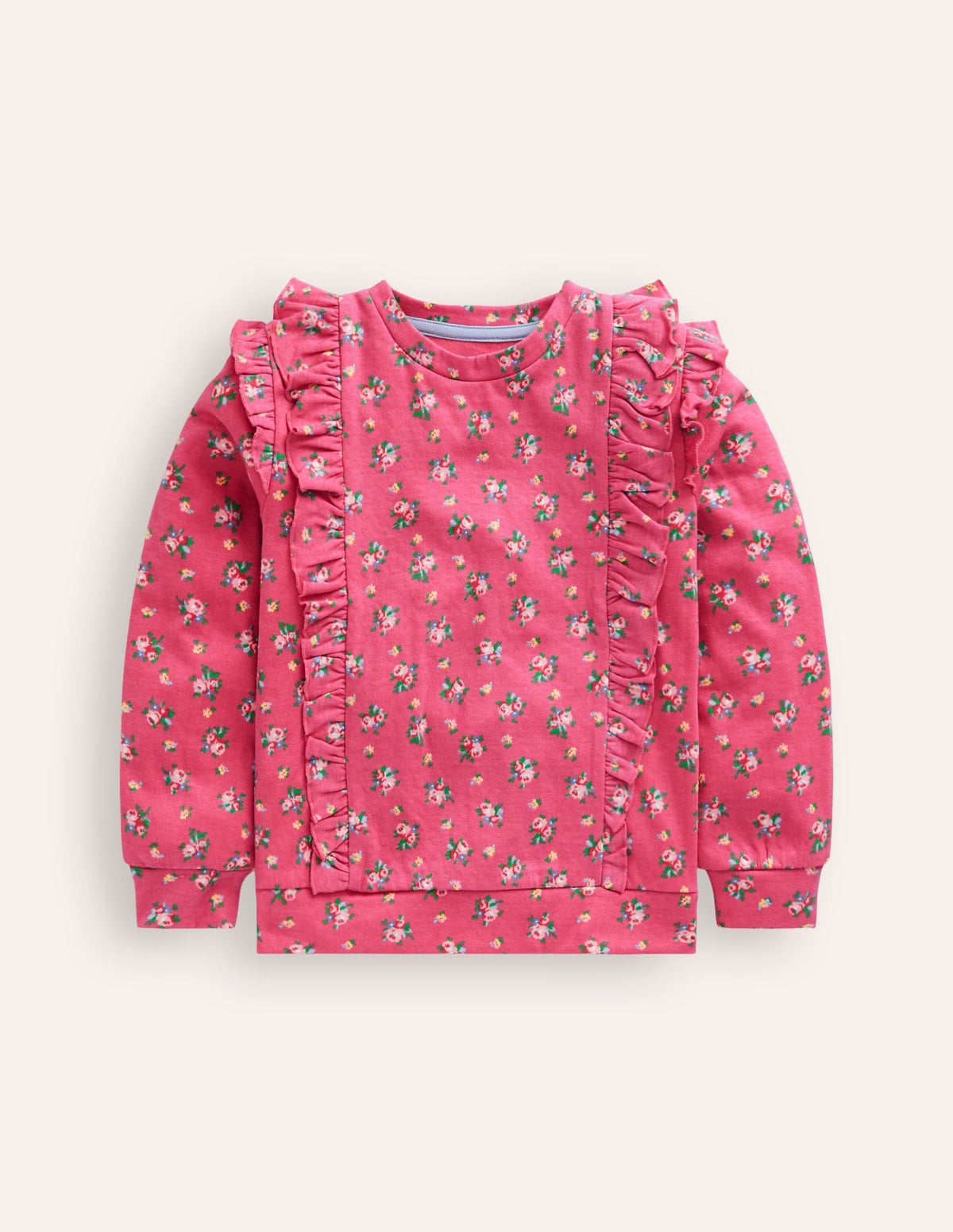 Frill Printed Sweatshirt-Rose Petal Pink Floral Bouquet - Image 1
