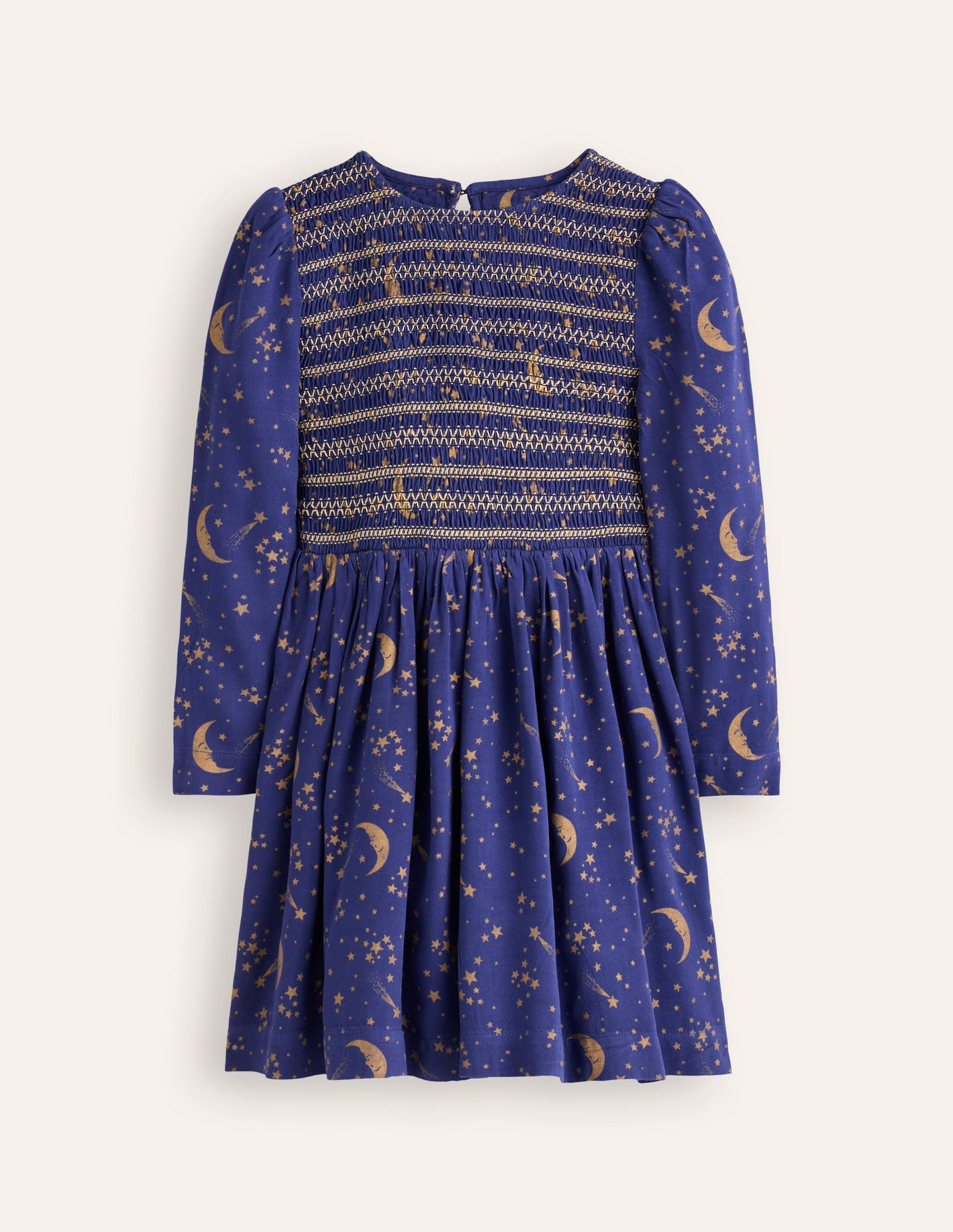 Shirred Bodice Woven Dress-Starboard Blue Starry Sky