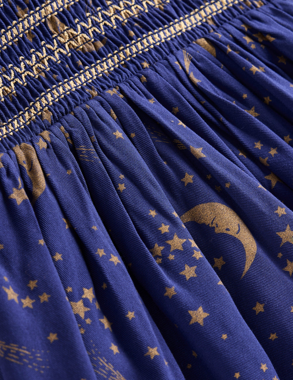 Shirred Bodice Woven Dress-Starboard Blue Starry Sky - Image 3