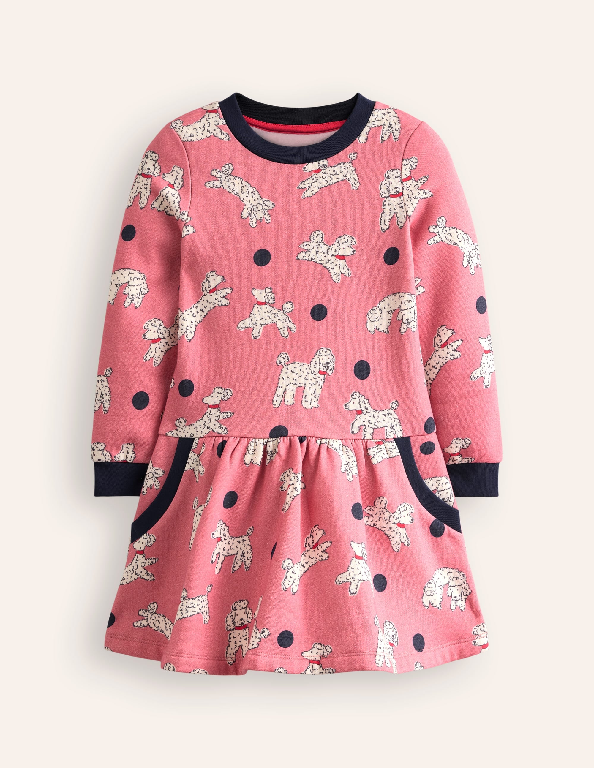 Cosy Printed Sweatshirt Dress-Almond Pink Poodles - Image 1