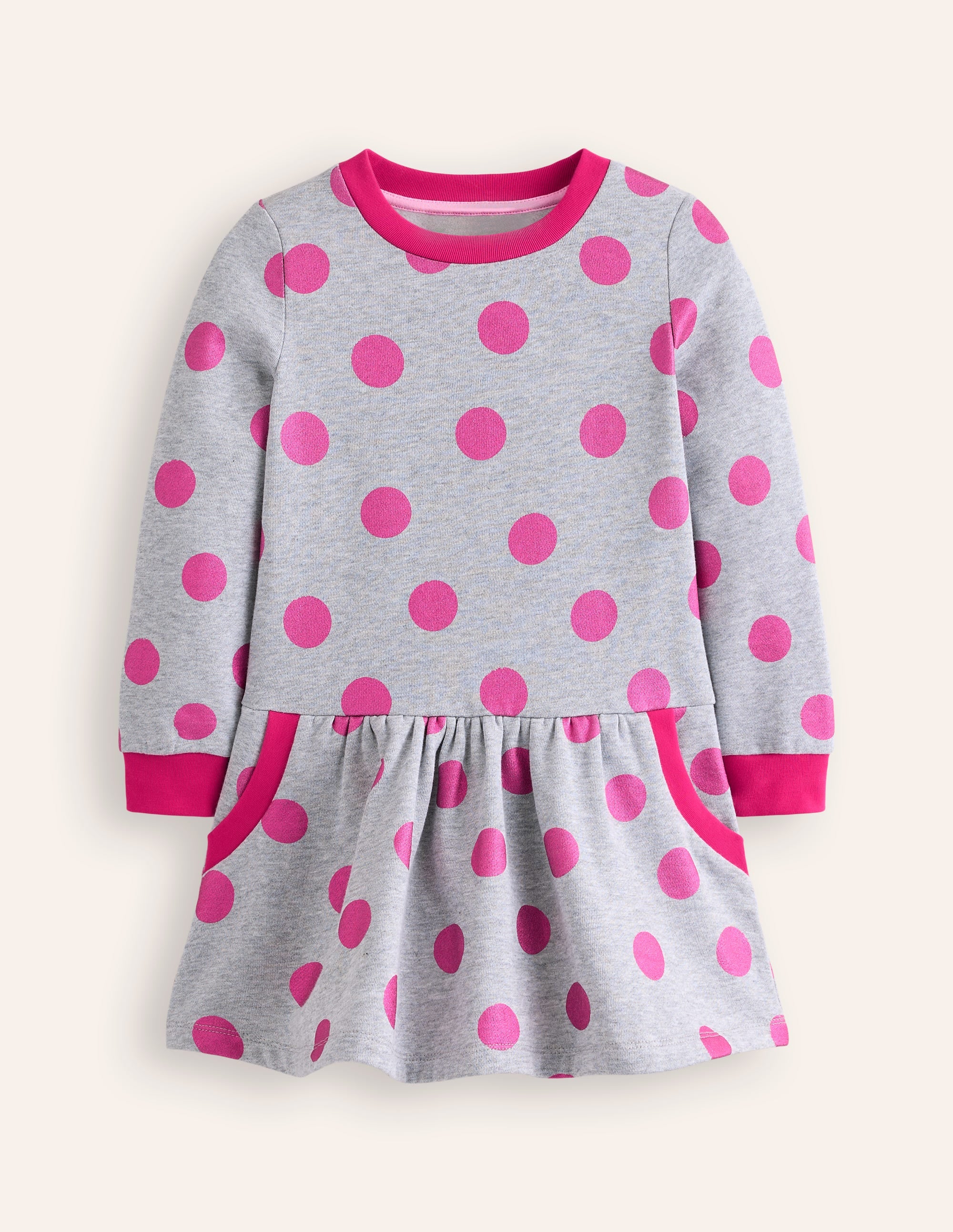 Cosy Printed Sweatshirt Dress-Grey Marl/ Pink Foil Spot - Image 1