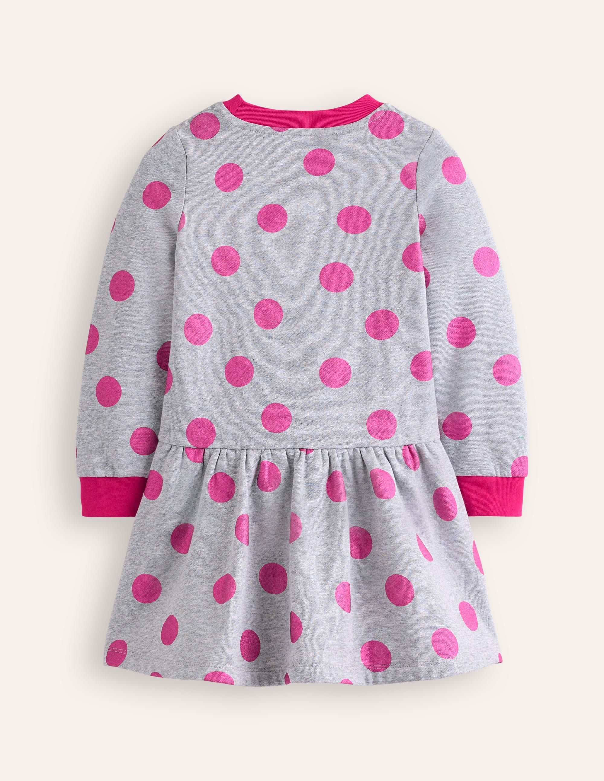 Cosy Printed Sweatshirt Dress-Grey Marl/ Pink Foil Spot - Image 2