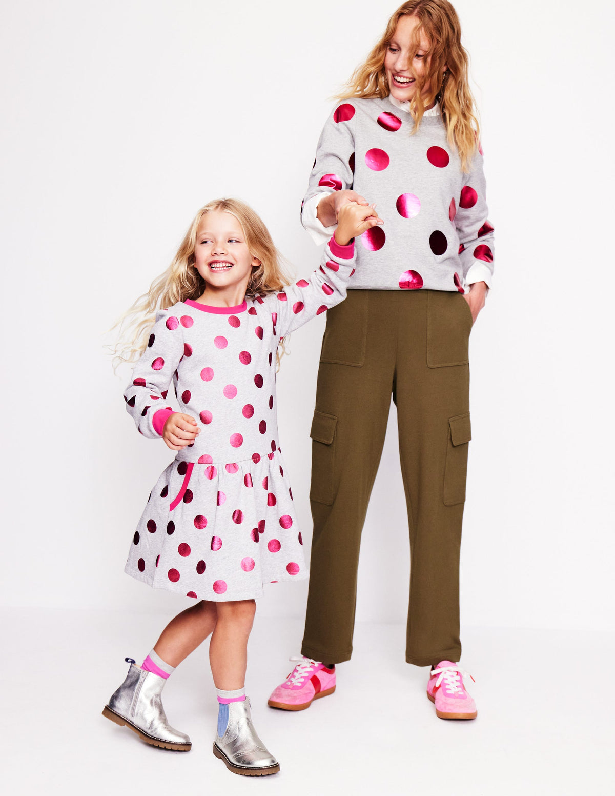 Cosy Printed Sweatshirt Dress-Grey Marl/ Pink Foil Spot - Image 4