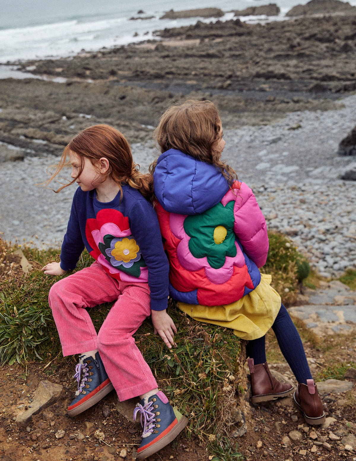 Fun Padded Coat-Colourblock Flower - Image 7