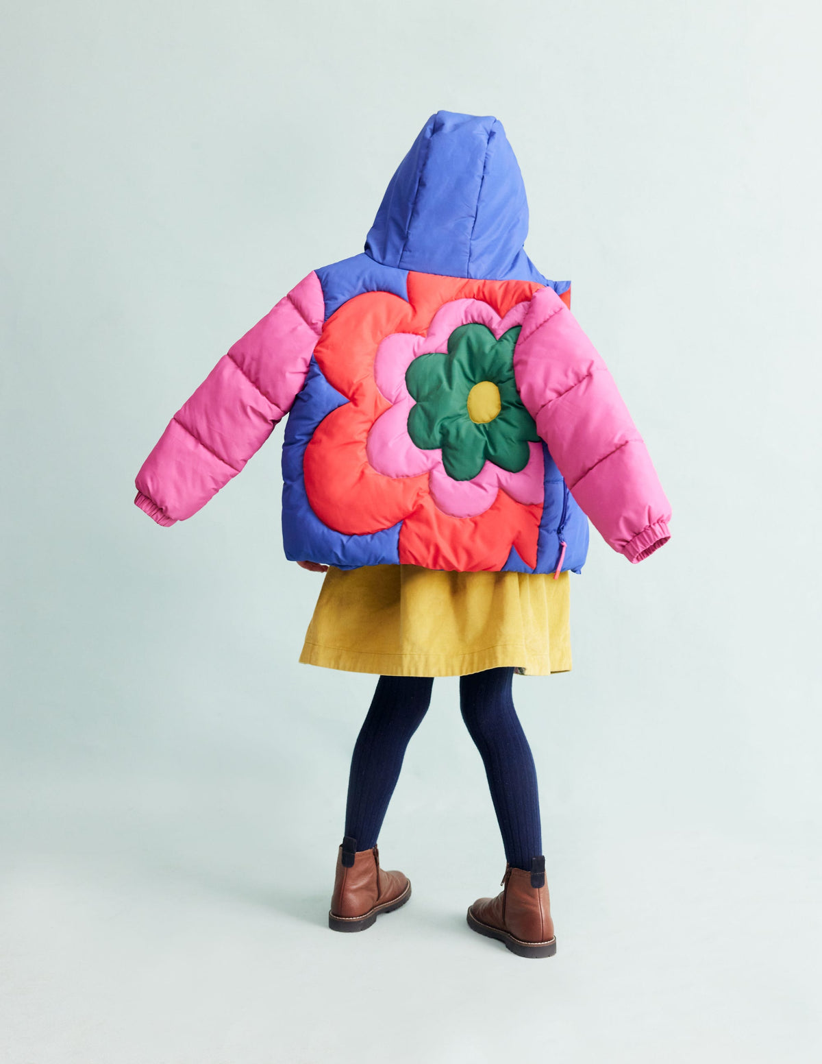 Fun Padded Coat-Colourblock Flower - Image 8