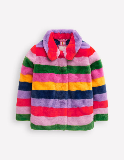 Fun Faux Fur Coat-Rainbow Fur Stripe