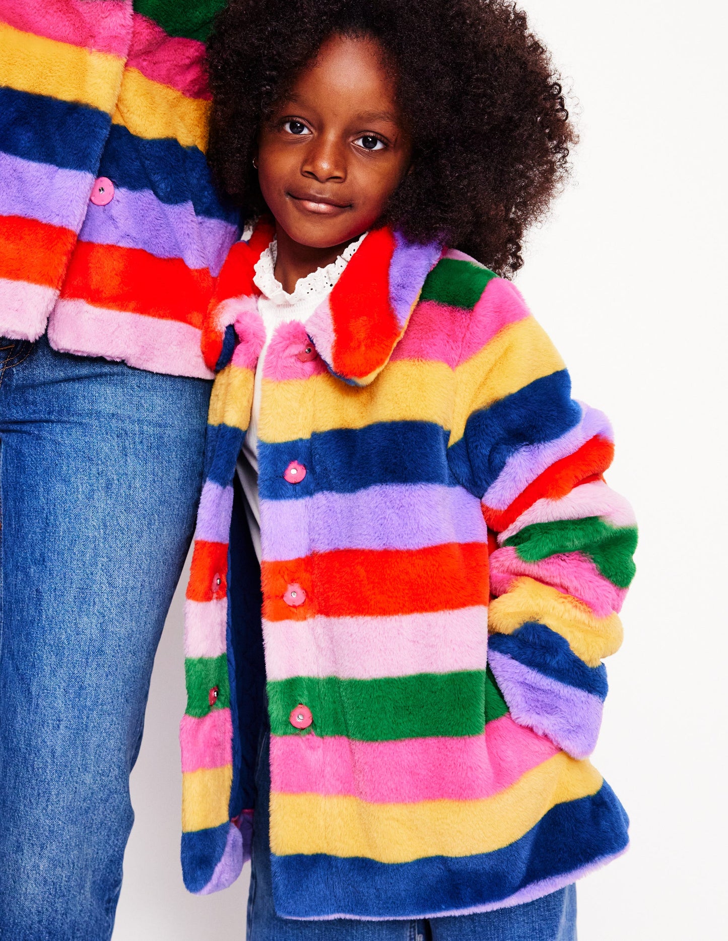 Fun Faux Fur Coat-Rainbow Fur Stripe