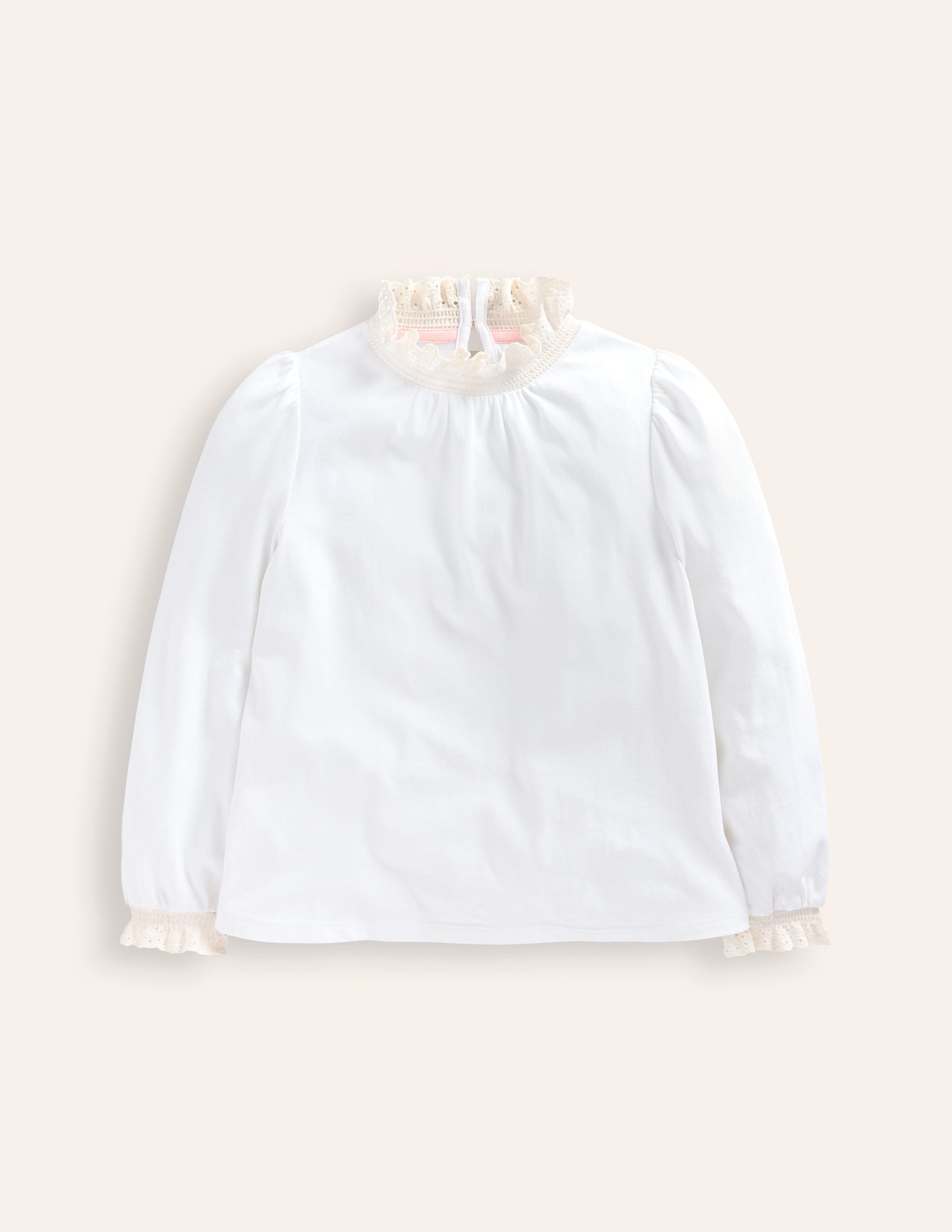 Lace Neck Jersey Blouse-Ivory - Image 1