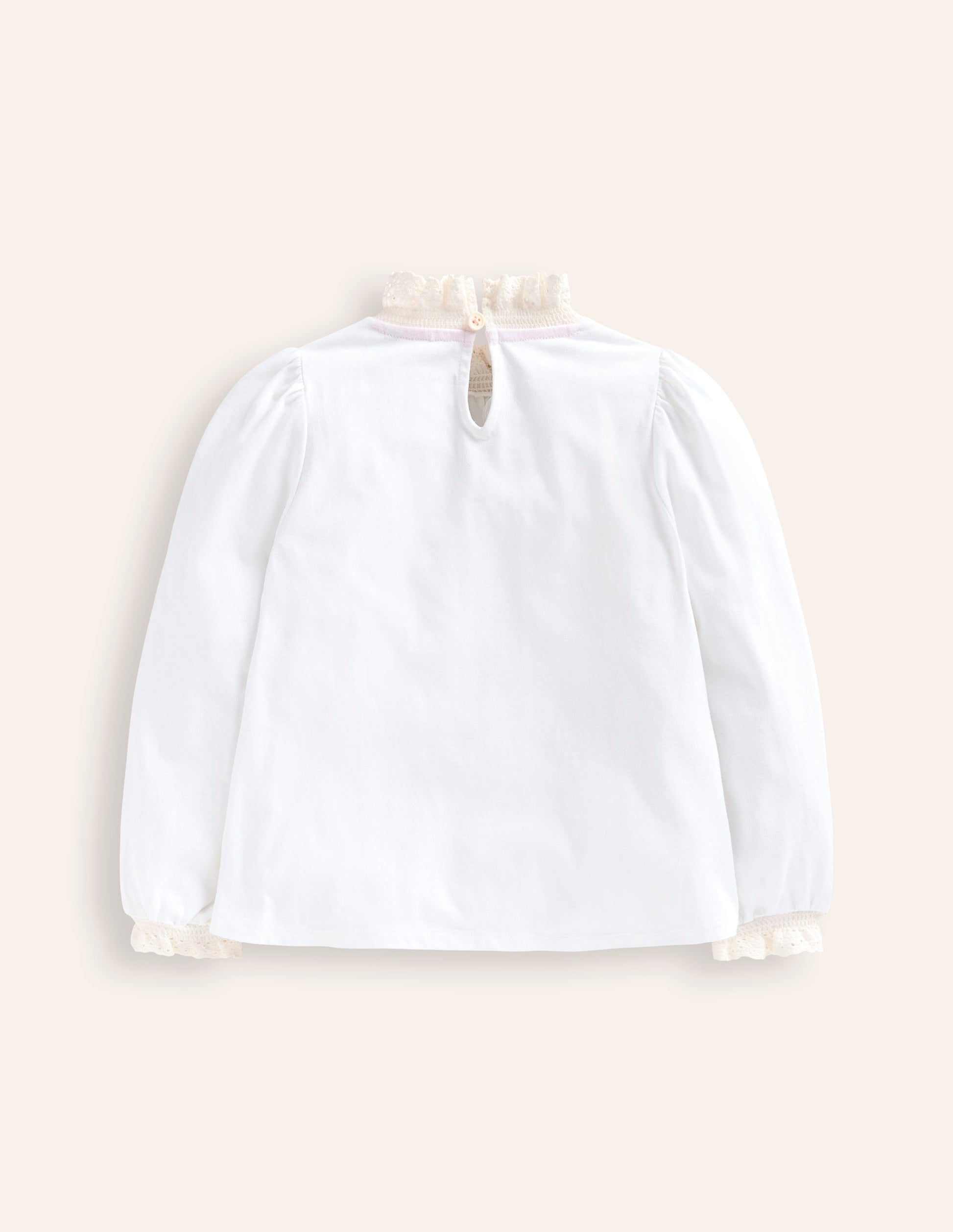 Lace Neck Jersey Blouse-Ivory-2