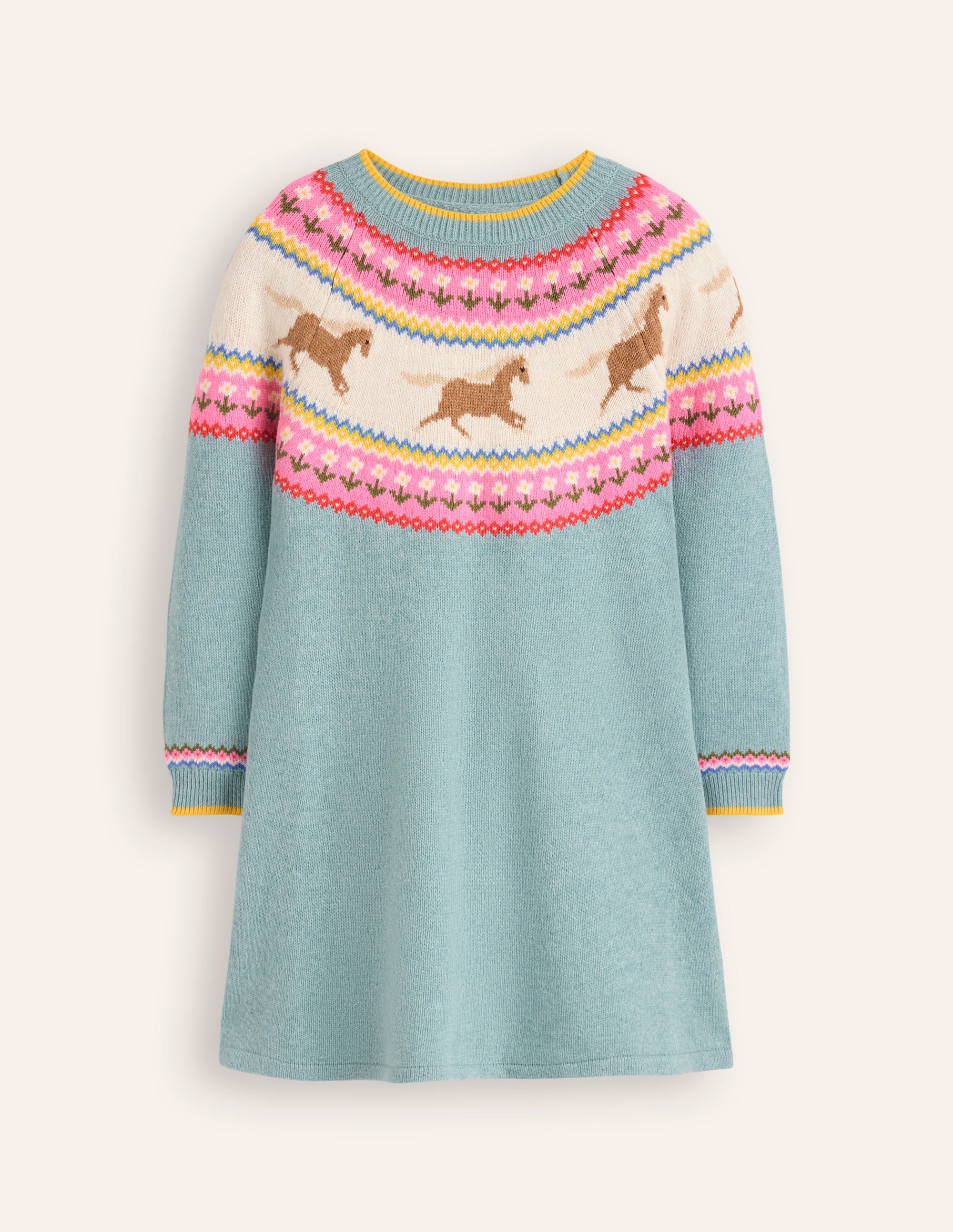 Minnie Fair Isle Jumper Dress-Seamist Marl Horses - Image 4