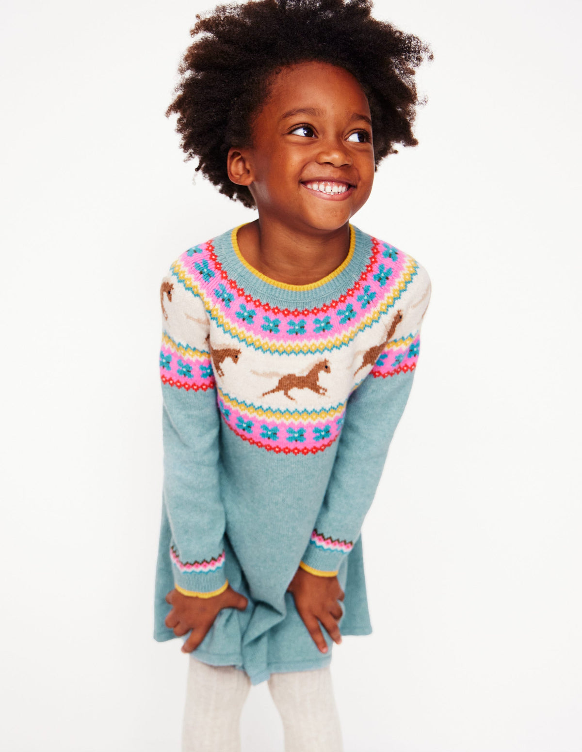 Minnie Fair Isle Jumper Dress-Seamist Marl Horses-1