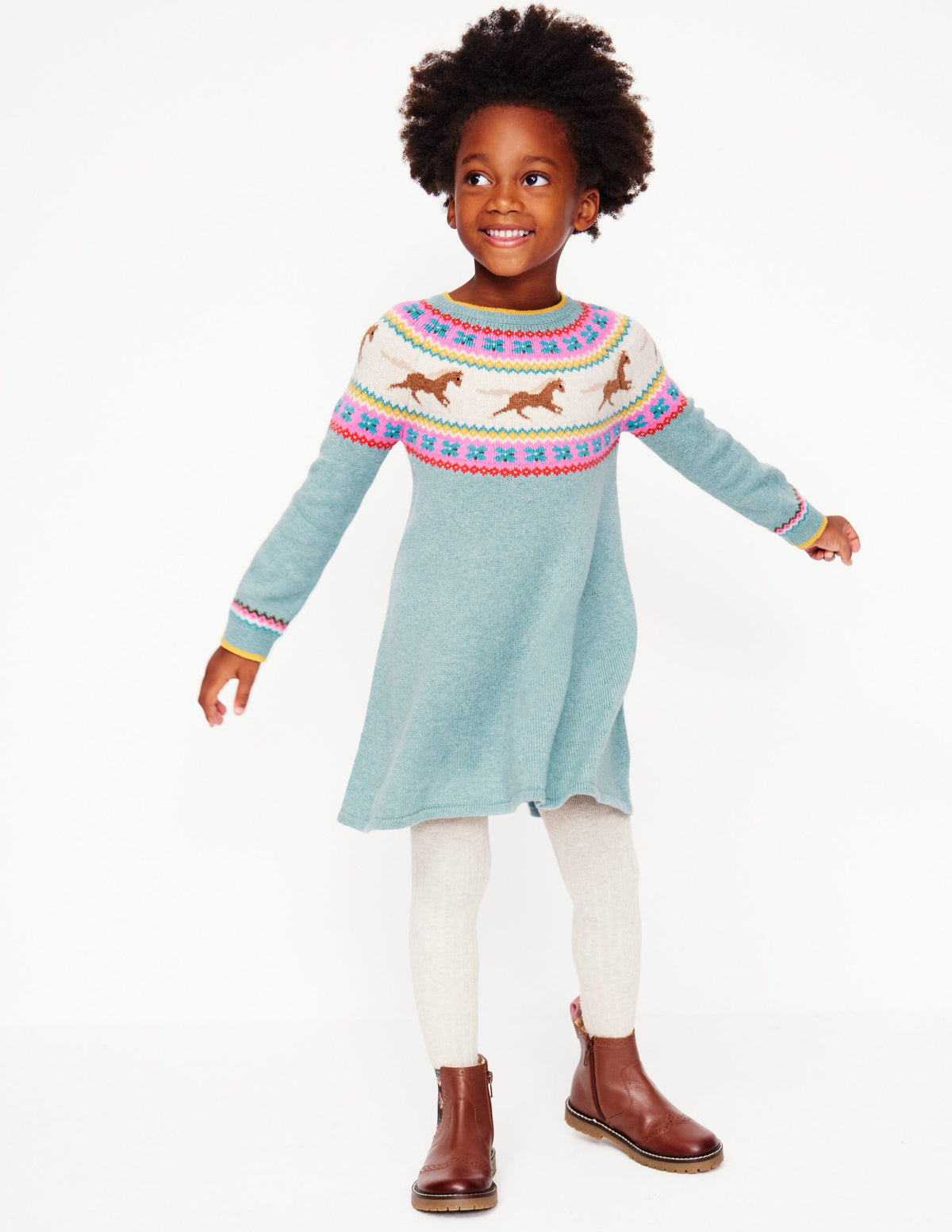 Minnie Fair Isle Jumper Dress-Seamist Marl Horses - Image 2