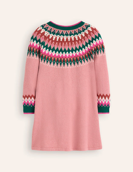 Minnie Fair Isle Jumper Dress-Vintage Pink Marl