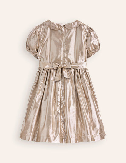 Metallic Smocked Party Dress-Gold