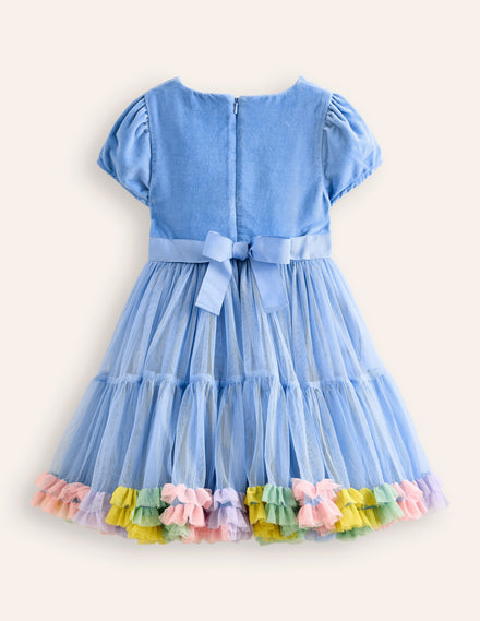 Beth Velvet Bodice Tulle Dress-Forget Me Not