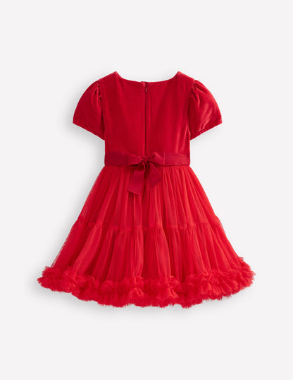 Beth Velvet Bodice Tulle Dress-Poppy Red