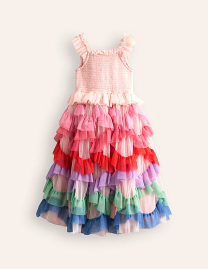 Maude Ruffle Tulle Dress-Multi Rainbow