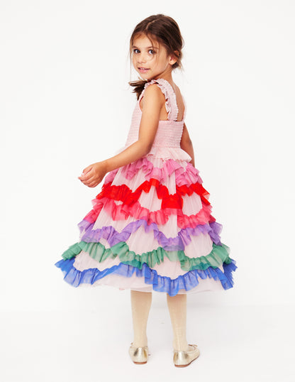 Maude Ruffle Tulle Dress-Multi Rainbow