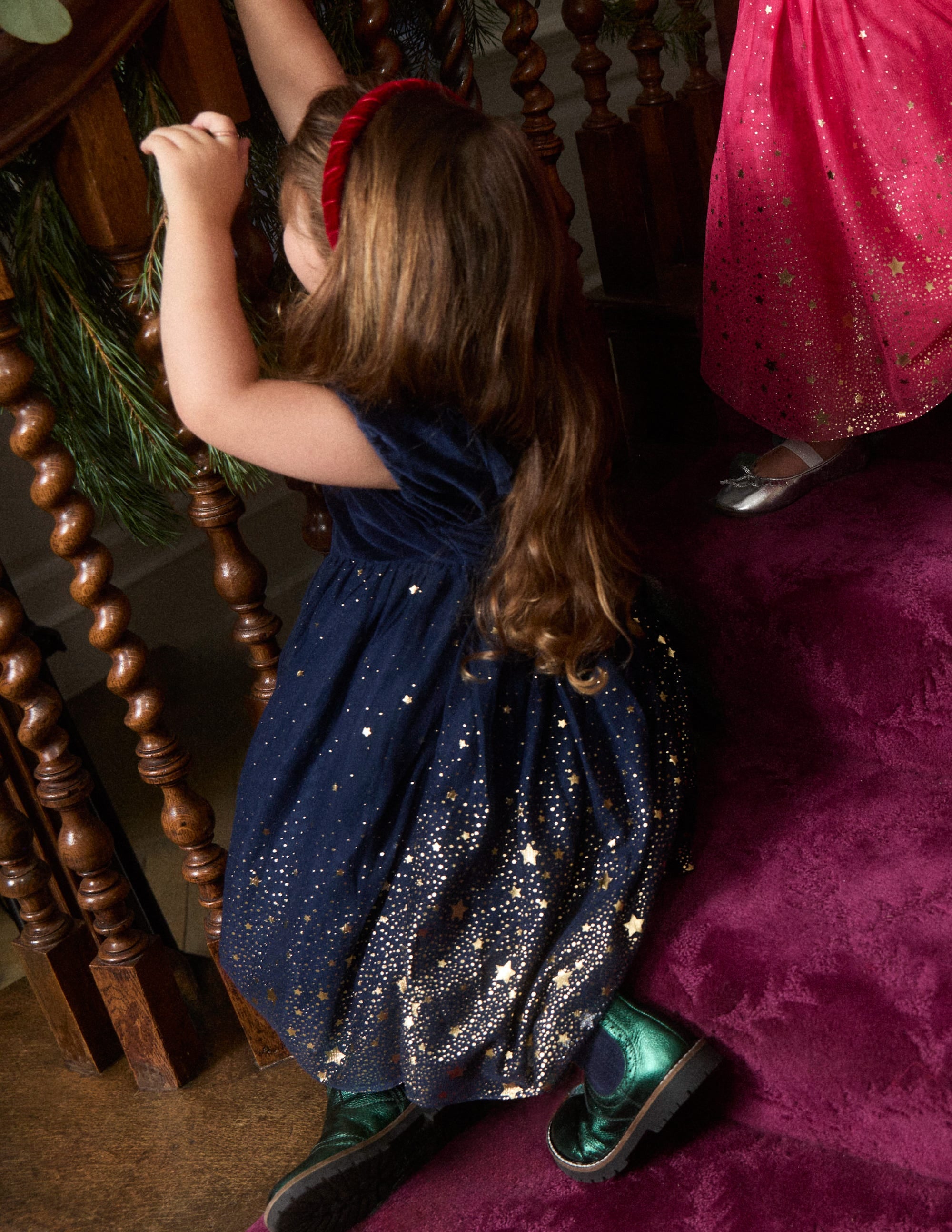 Esther Metallic Party Dress-College Navy - Image 5