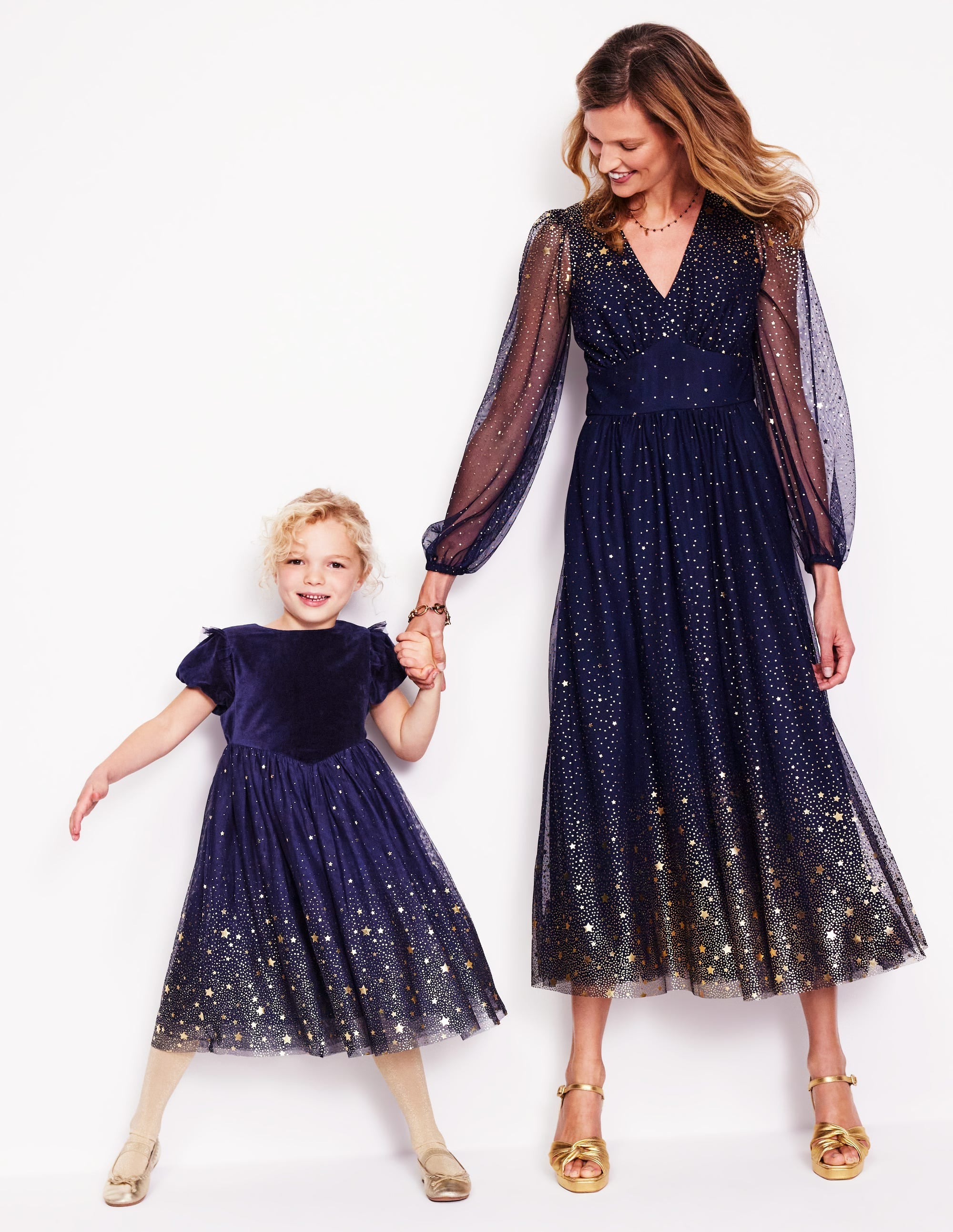 Esther Metallic Party Dress-College Navy - Image 7