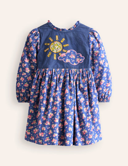 Cord Appliqué Dress-Bluejay Weather