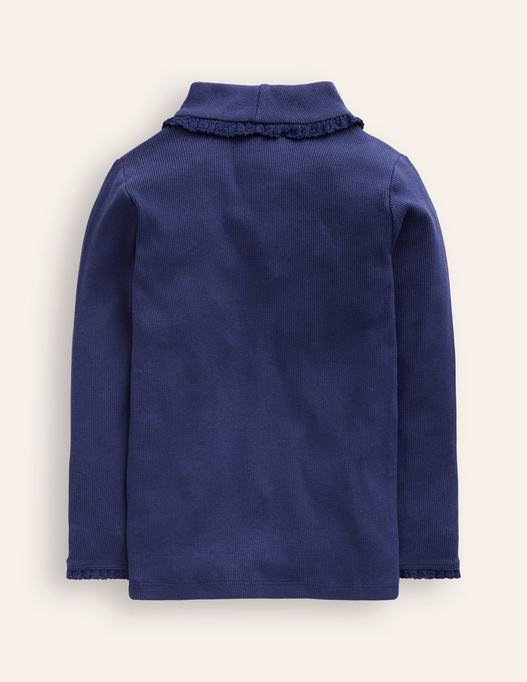 Ribbed Lace Trim Roll Neck-College Navy - Image 2