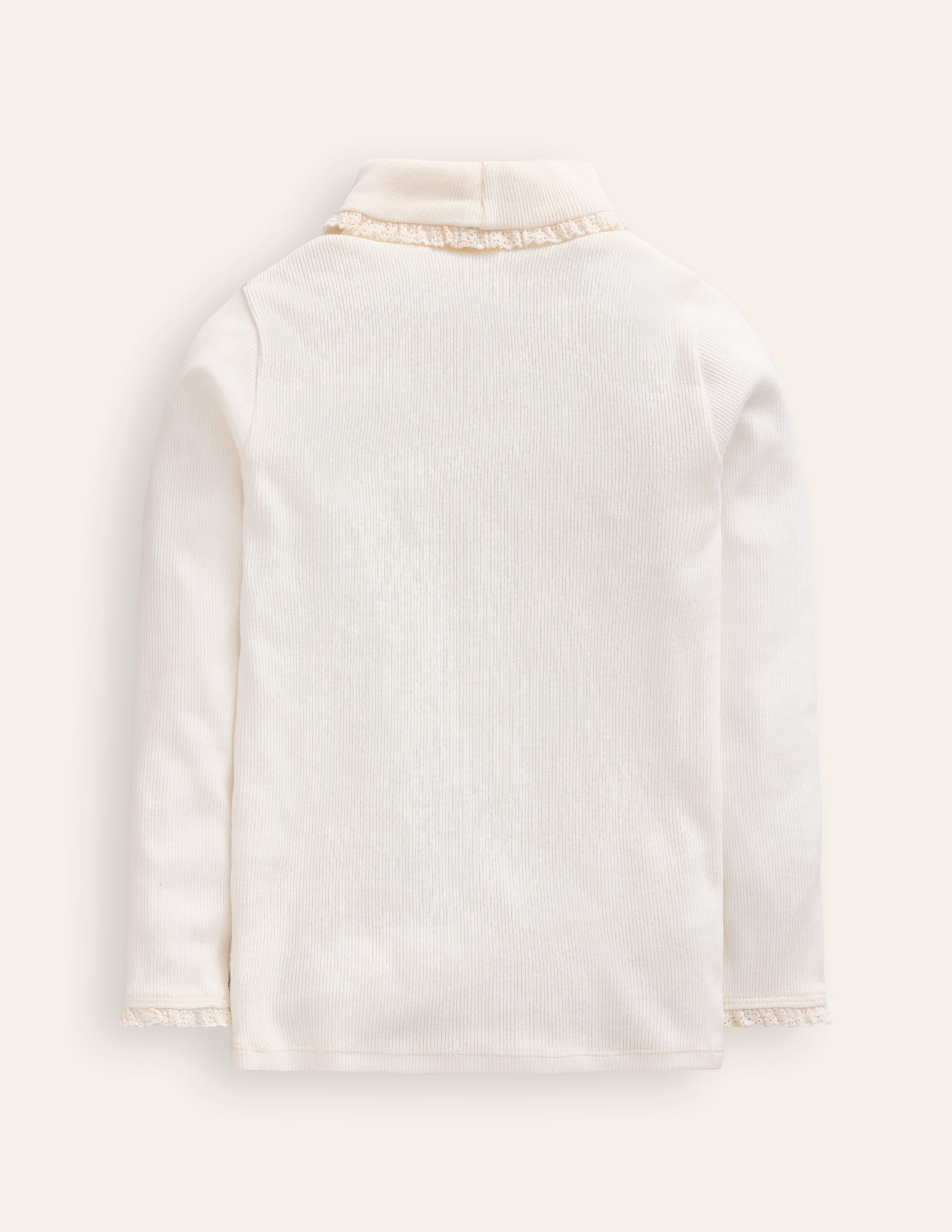Ribbed Lace Trim Roll Neck-Ivory - Image 2