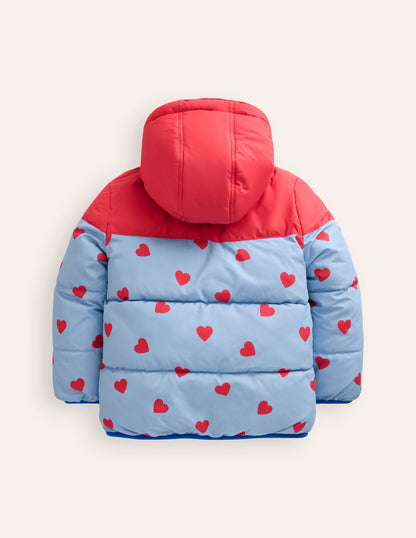 Reversible Padded Borg Coat-Blue/Red Ditsy Hearts-2