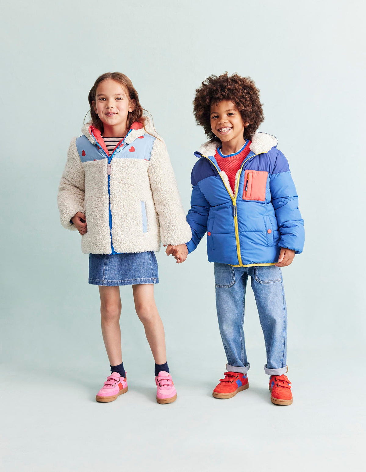 Reversible Cosy Borg Coat-Blue/Red Ditsy Hearts - Image 5