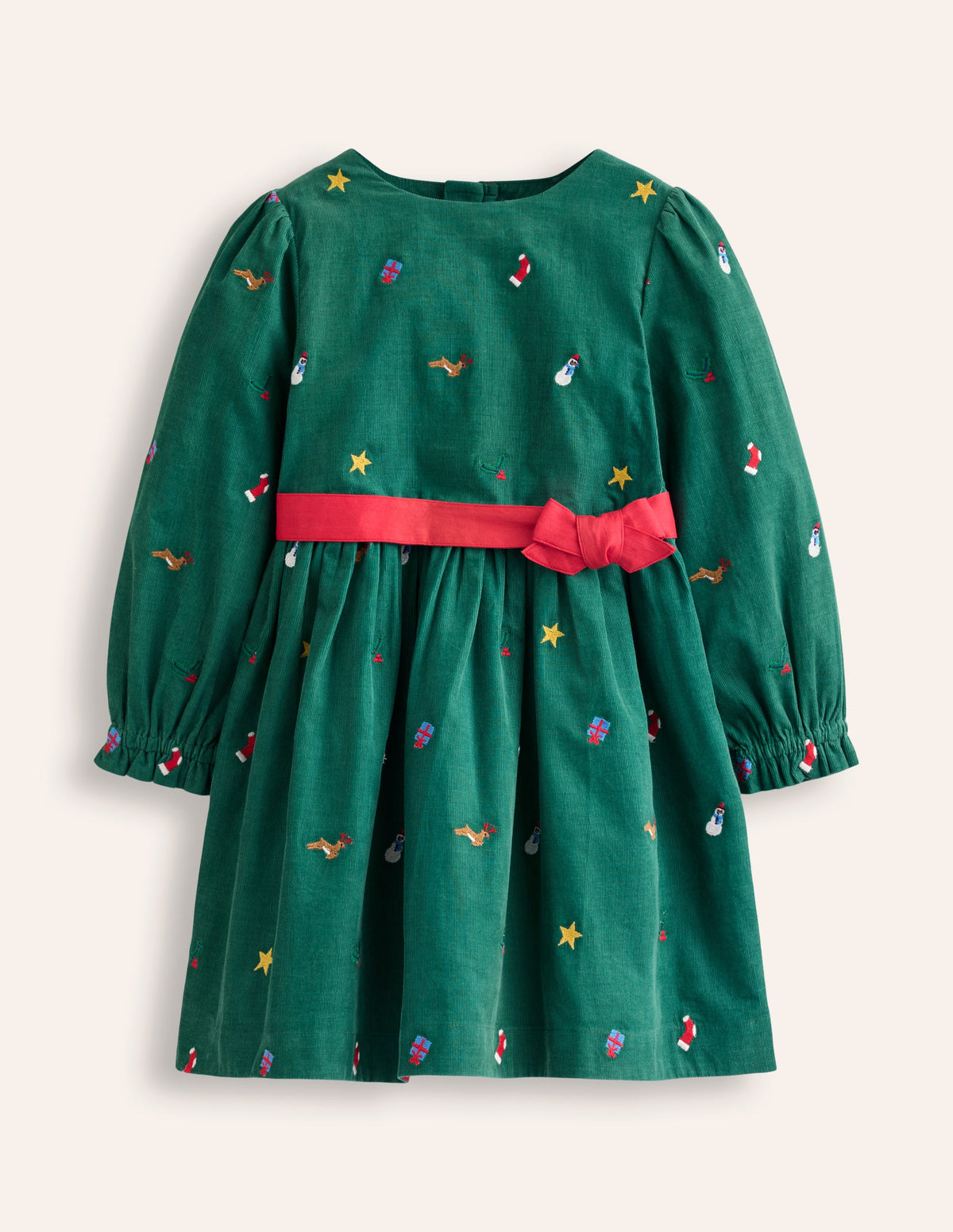 Peggy Cord Party Dress-Jewel Green Festive Embroidery - Image 5