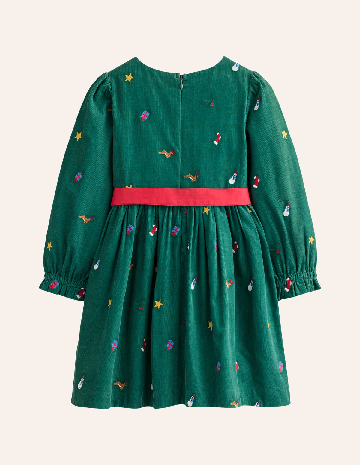 Peggy Cord Party Dress-Jewel Green Festive Embroidery-6