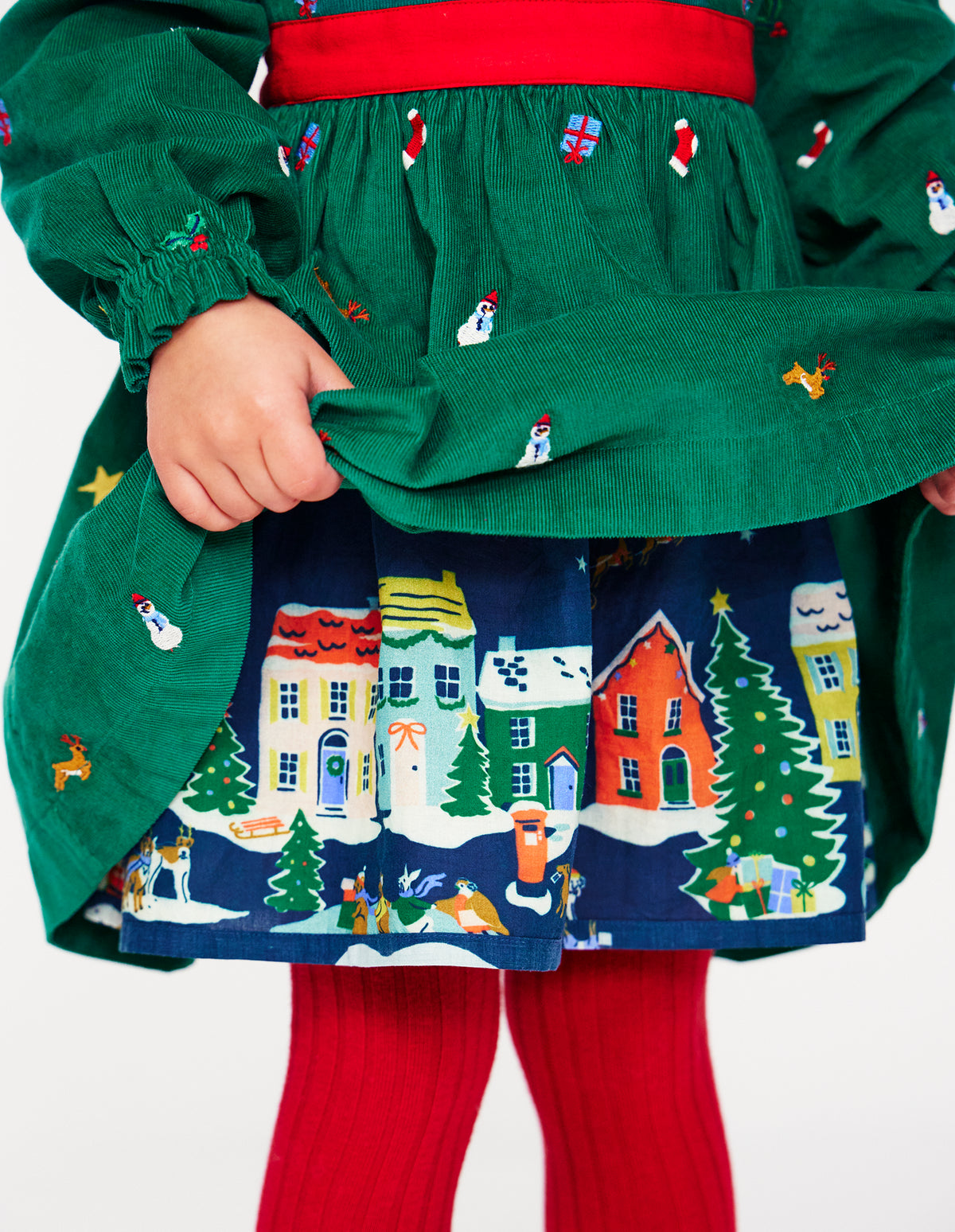 Peggy Cord Party Dress-Jewel Green Festive Embroidery - Image 2