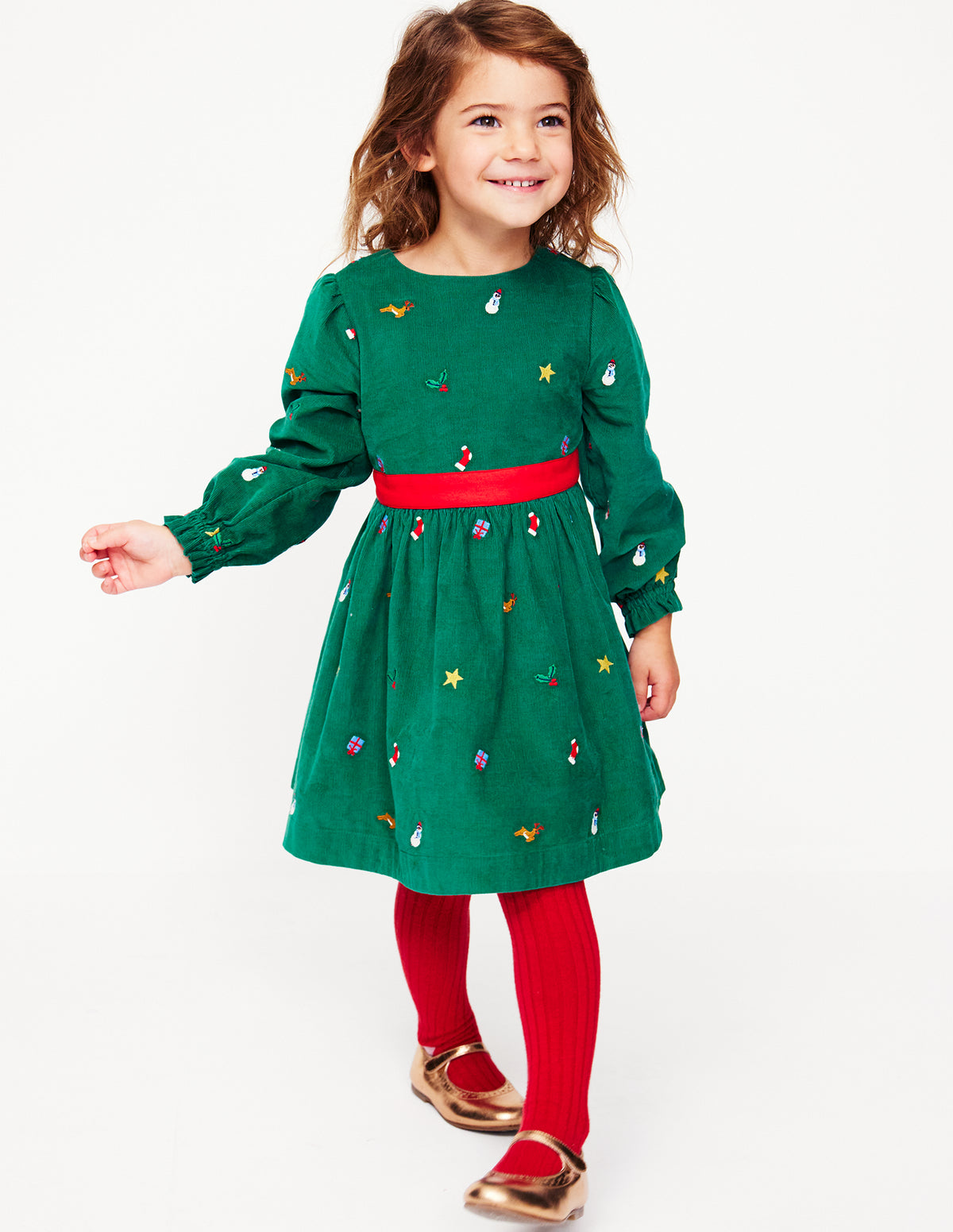 Peggy Cord Party Dress-Jewel Green Festive Embroidery - Image 3