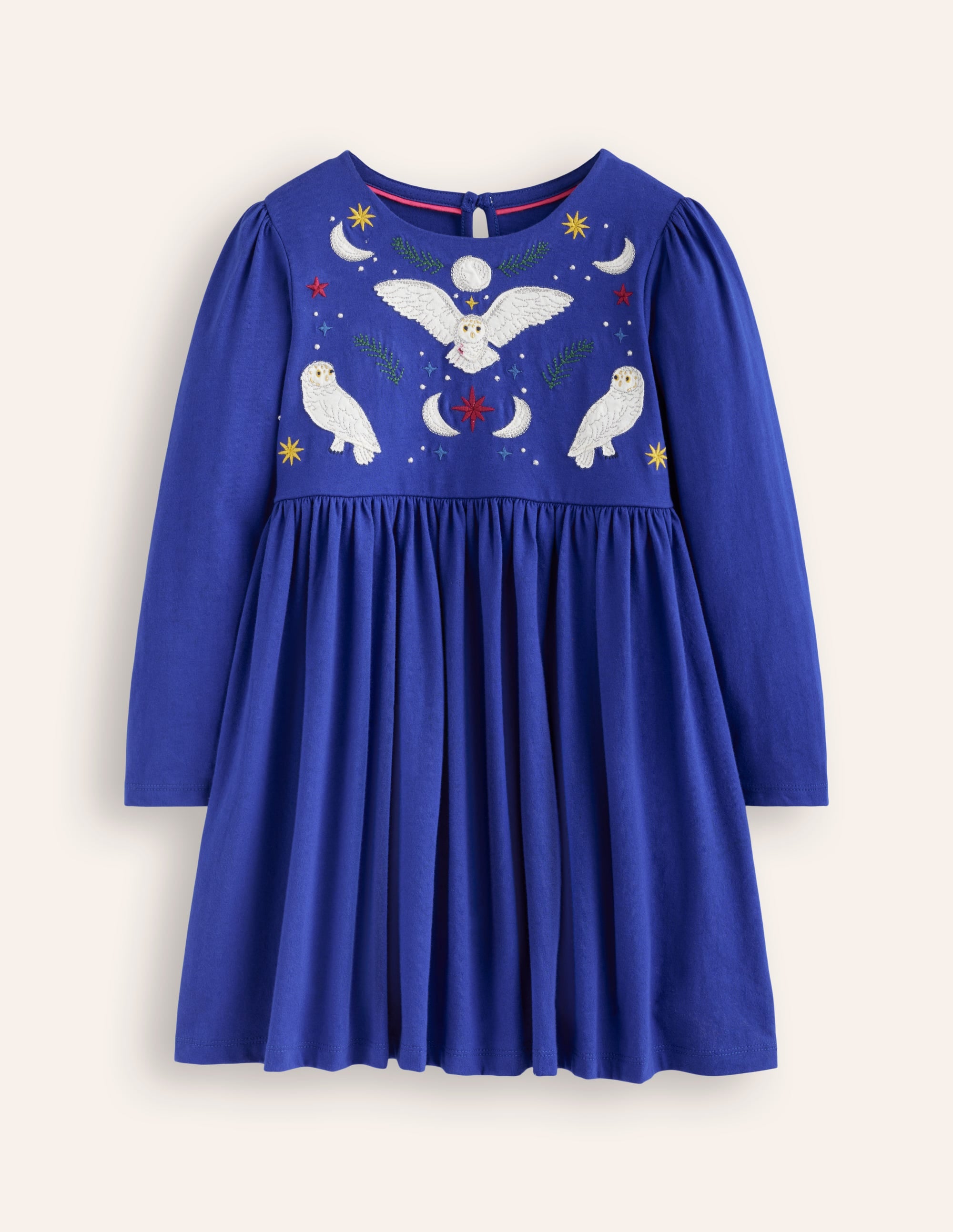 Nellie Appliqué Flare Dress-Sapphire Navy Owls - Image 1