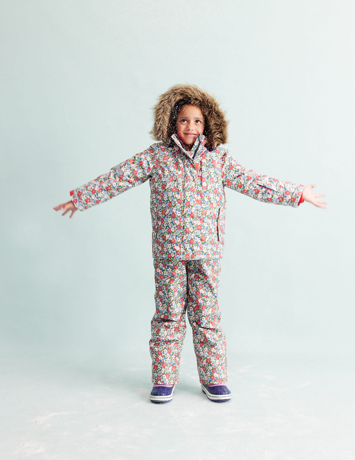 Salopette Waterproof Trousers-Glacier Blue Winter Floral - Image 6