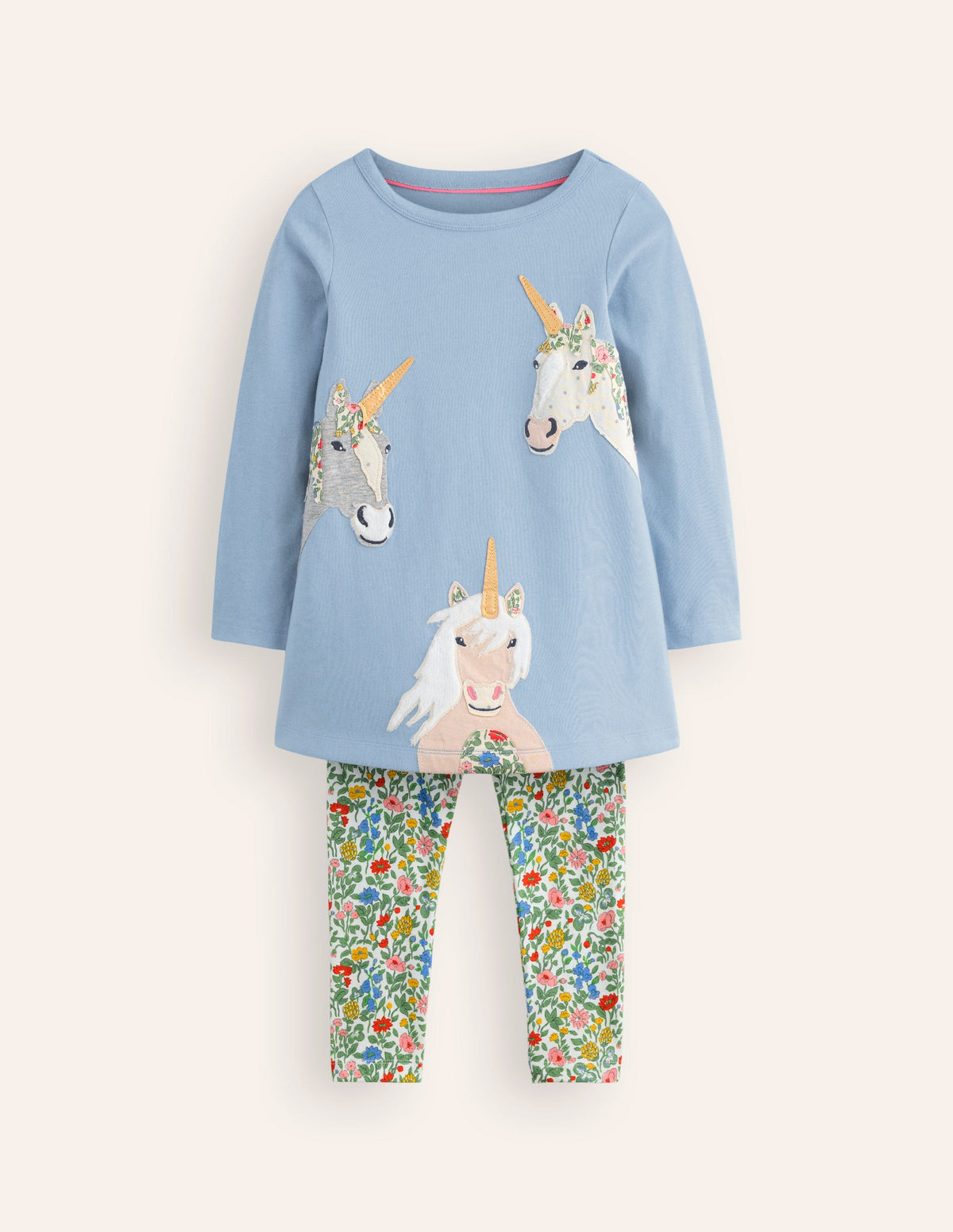 Appliqué Tunic and Legging Set-French Blue Unicorns - Image 1