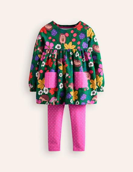 Print Tunic and Leggings Set-Highland Green Hedgehogs