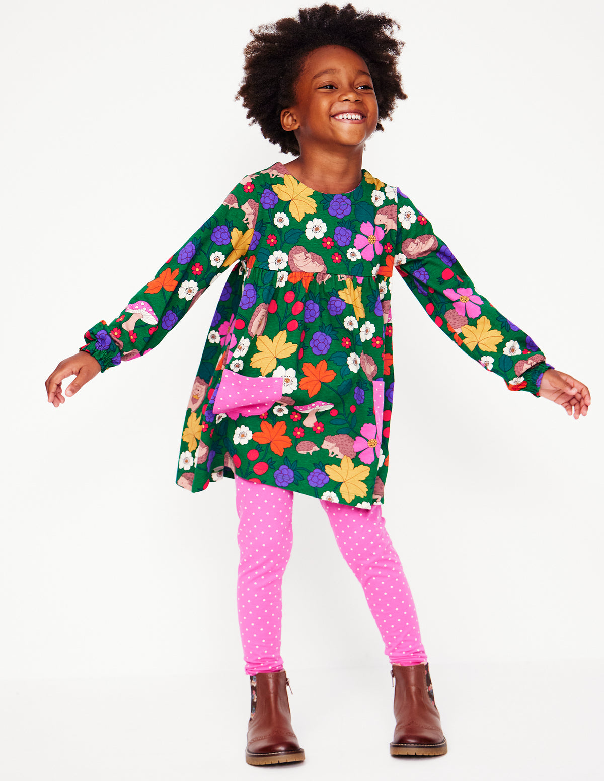 Print Tunic and Leggings Set-Rich Emerald Hedgehogs - Image 1