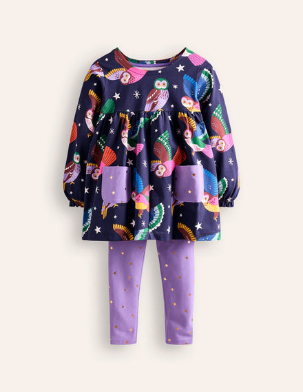 Print Tunic and Leggings Set-College Navy Owls