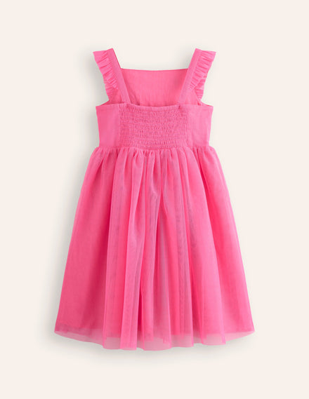 Appliqué Tulle Dress-Rose Petal Pink