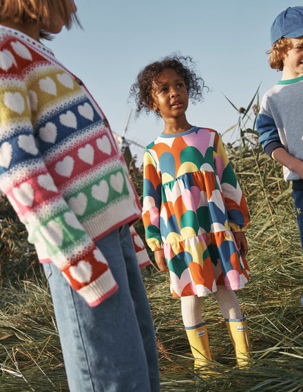 Tiered Sweatshirt Dress-Multi Collage Hearts