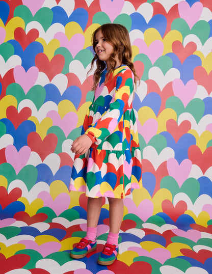 Tiered Sweatshirt Dress-Multi Collage Hearts