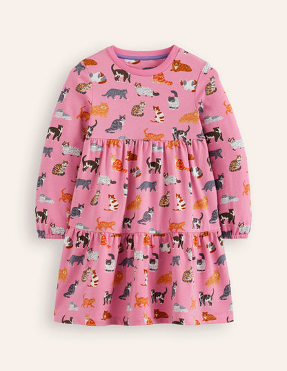 Dixie Tiered Sweatshirt Dress-Formica Pink Cats