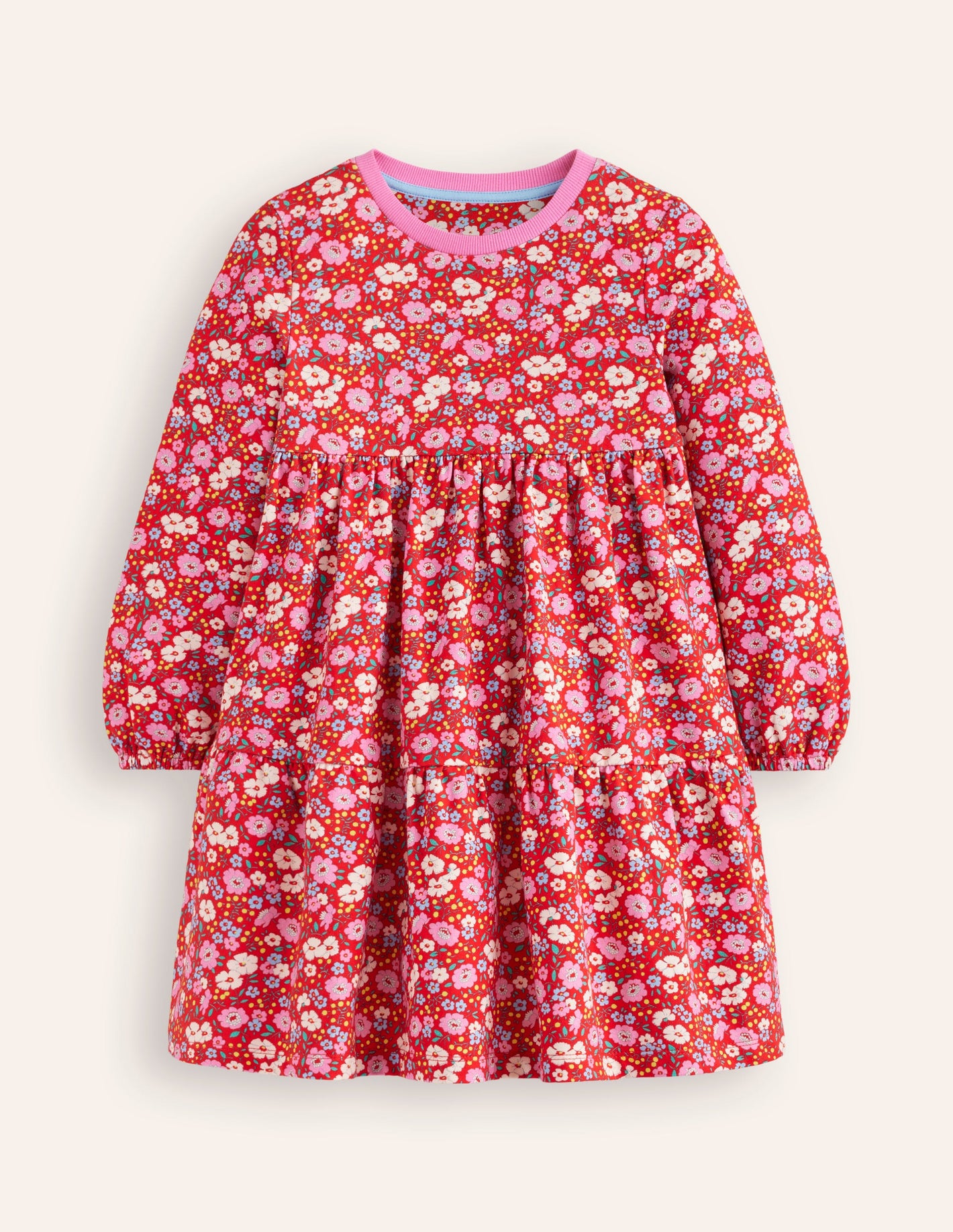 Dixie Tiered Sweatshirt Dress-Brilliant Red Flowerbed