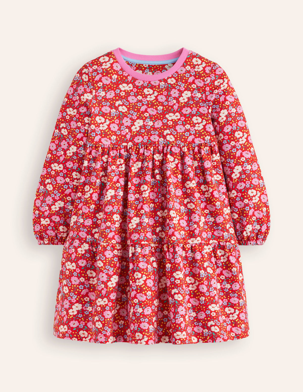 Dixie Tiered Sweatshirt Dress-Brilliant Red Flowerbed - Image 1