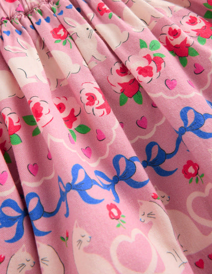 Printed Pull-On Twirly Skirt-Pink Valentines Bunny Stripe