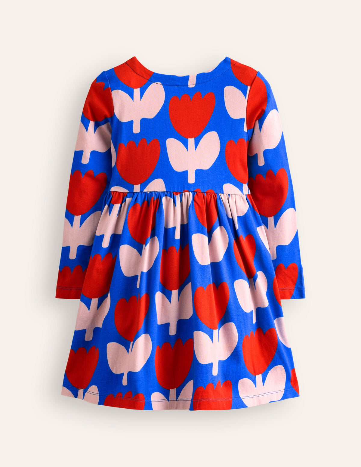 Long-Sleeved Fun Jersey Dress-Kingfisher Blue Bold Floral - Image 2