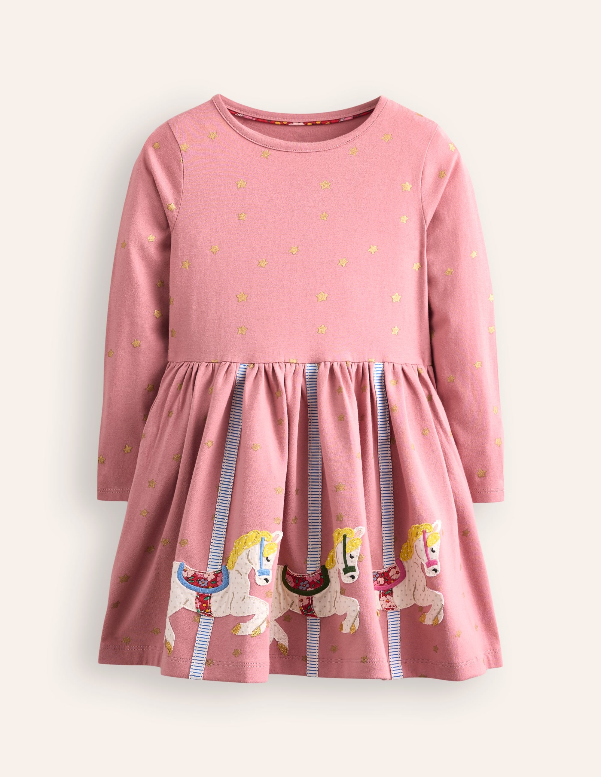 Appliqué Hem Jersey Dress-Vintage Pink Carousel - Image 1