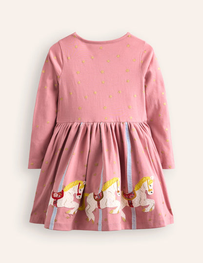 Appliqué Hem Jersey Dress-Vintage Pink Carousel